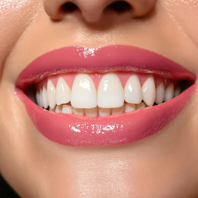 Close-up of a natural-looking smile after veneer restorations